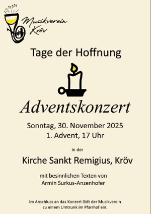 https://musikverein-kroev.de/advent Adventskonzert am Sonntag, 30. November in Kröv, St.-Remigius-Kirche