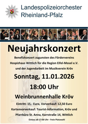 Plakat Neujahrskonzert am 11.1.2026 in Kröv mit dem LPO