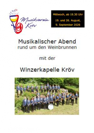 Musikalische Moselabende am 19. und 26. August sowie am 9. September 2026 am Weinbrunnen Kröv